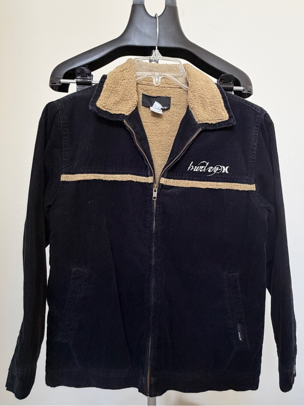 Hurley Boys Black Corduroy Sherpa-Lined Zip Jacket